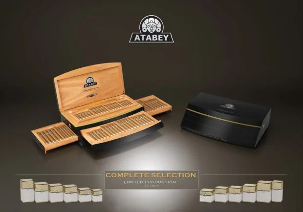 Atabey Complete Selection Limited Edition Humidor – luxury black and gold box set featuring 60 premium Atabey cigars in a handcrafted wooden humidor, limited to 250 units worldwide.